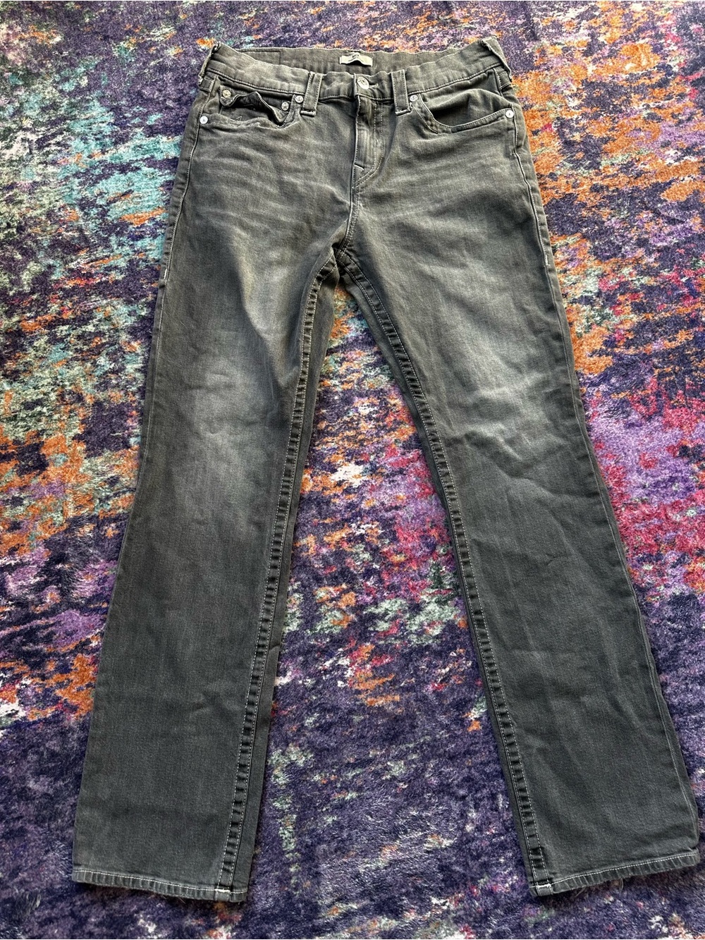 True Religion Rick Relaxed Straight Gray Jeans Men’s 33